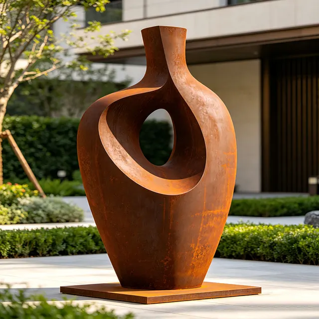 Sculpture Amphore en acier corten