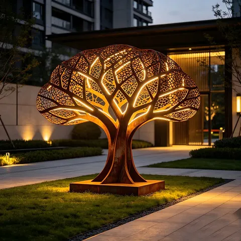 Sculpture Arbre lumière en acier corten
