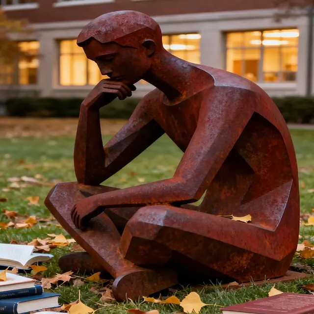 Sculpture Le Songeur en acier corten