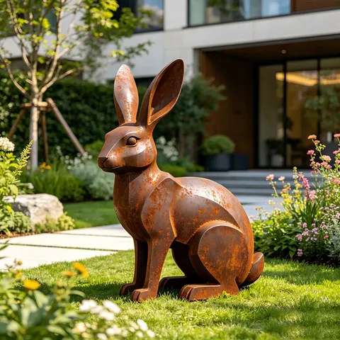 Sculpture Lièvre en acier corten