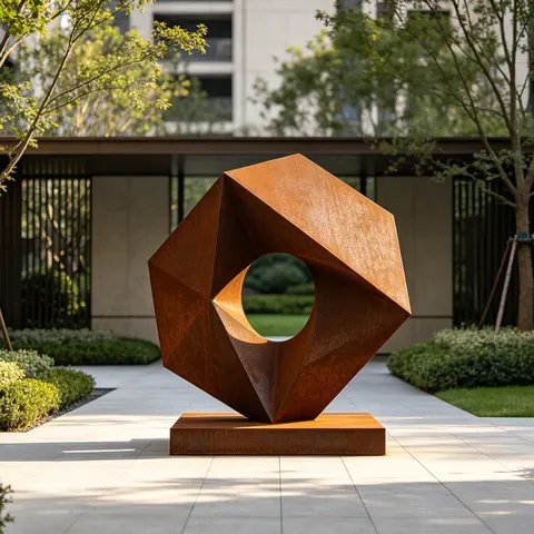 Sculpture Polyèdre en acier corten