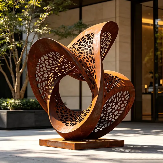 Sculpture Ruban ajouré en acier corten